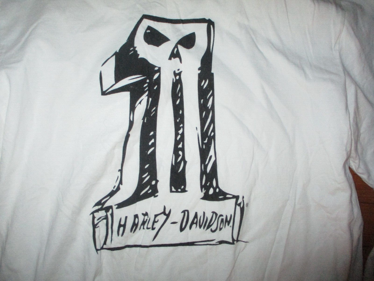 White HARLEY DAVIDSON #1 W/Skull Logo Long Sleeve T Shirt Large