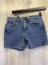 Vintage 1990s Tommy Hilfiger Large Logo Patch Womens Denim Shorts Size 1-7574
