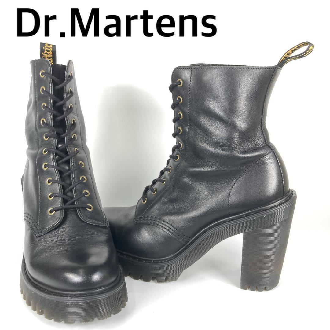 Dr. Martens Leather Black 10 Hole Chunky Heel Boots Size EU39 US8 