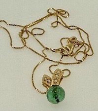 14K Gold Italy natural Diamonds Emerald 1.5 Cttw pendant 17"Necklace approx