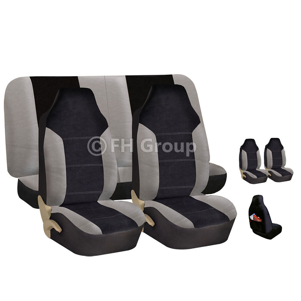 Deluex Complete Leather Velour Front Back Car Seat Covers Gray