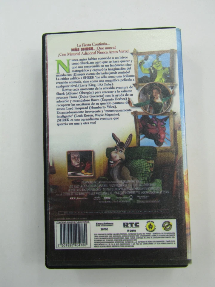 VTG Shrek Spanish Language Version VHS Clamshell Dreamworks Animated Childrens - Image 4 of 4