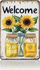 Summer Welcome Sign Wall Art Decor Welcome Floral Ornaments Iron Plaque Sign for