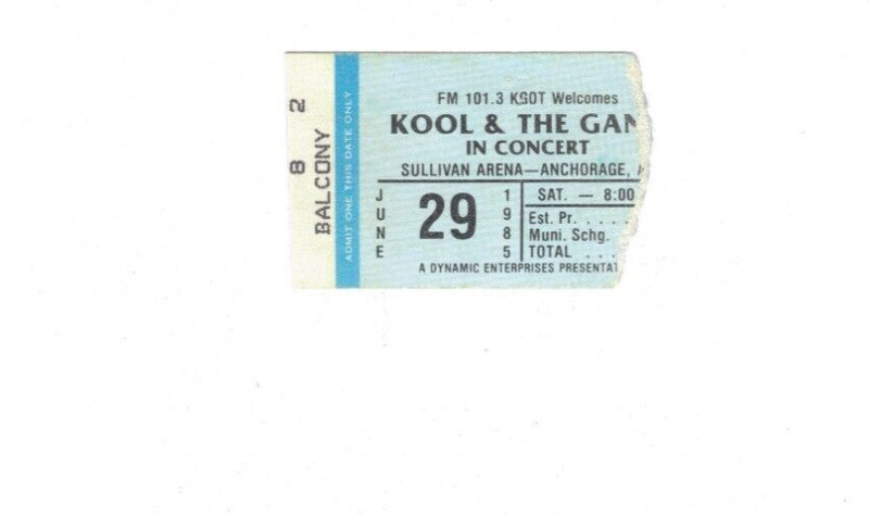 1985 Kool & The Gang Concert Ticket Stub Anchorage Alaska 6/29/85