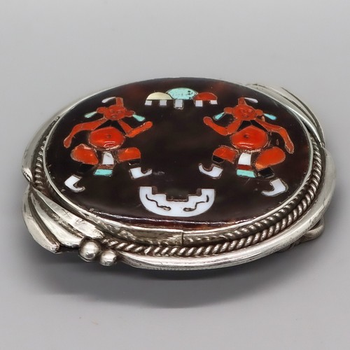 VINTAGE ZUNI-MOSAIC OVERLAY MUDHEAD BELT BUCKLE-ROSALIE & AUGUSTINE PINTO - Picture 2 of 4
