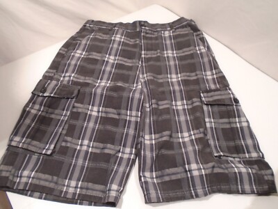 Unlimited Patience Gray Plaid Cargo Pockets Shorts Y2K Mens Size 36W