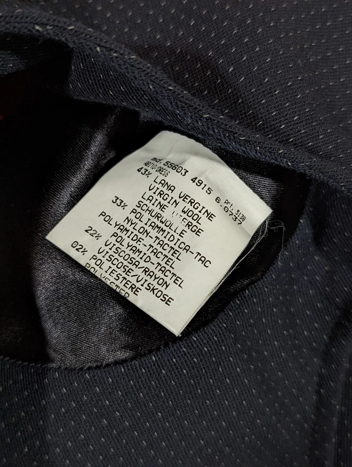 Karl Lagerfield Boutique 复古 90 年代深蓝色羊毛混纺矩阵印花连衣裙 意大利 46 — 第 4/4 张图片