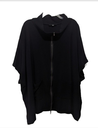 Bryn Walker Pip Poncho in Black Zip Front Cape Size Large - Picture 5 of 10