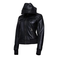 Leather Women Jacket Biker Style And Hooded Jacket Made With Sheep Skin Leather
