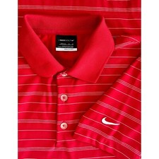 Nike Golf Polo Shirt DRI-FIT Striped Red Short Sleeve Athletic Top Youth Size M