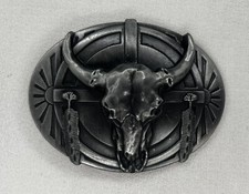 Cowboy Skull Head With Feathers Metal Belt Buckle