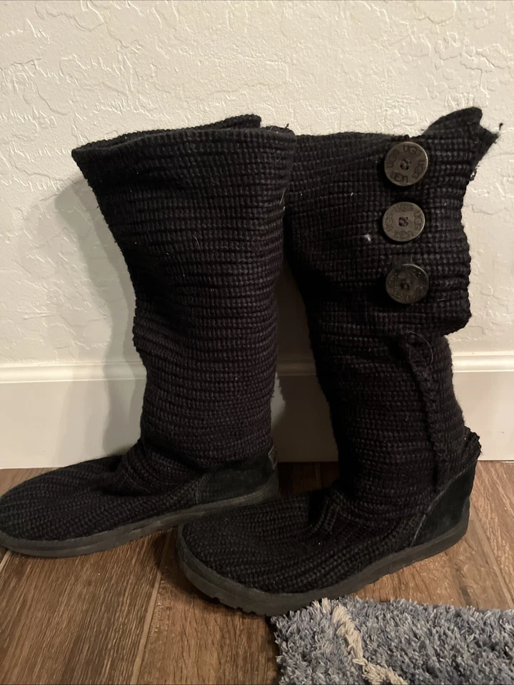 Botas cardy tejidas UGG Australia para mujer suéter negro piel de oveja 5819 EE. UU. talla 9 EE. UU. Foto 2 de 4