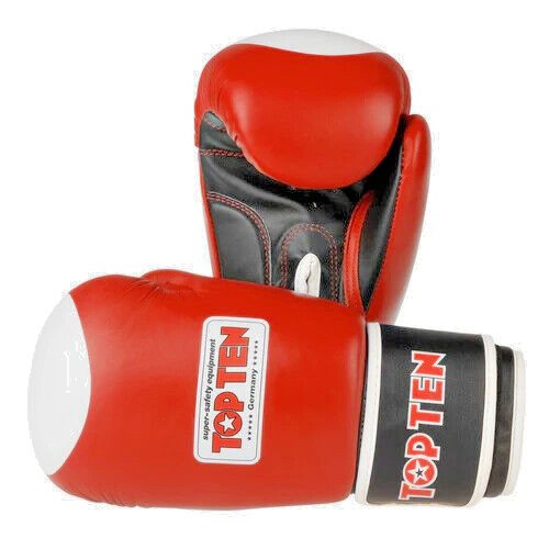 Top Ten Guantes Oficiales WAKO Competición Bajos Kickboxing ROJOS Blanco 10oz 2011-4010