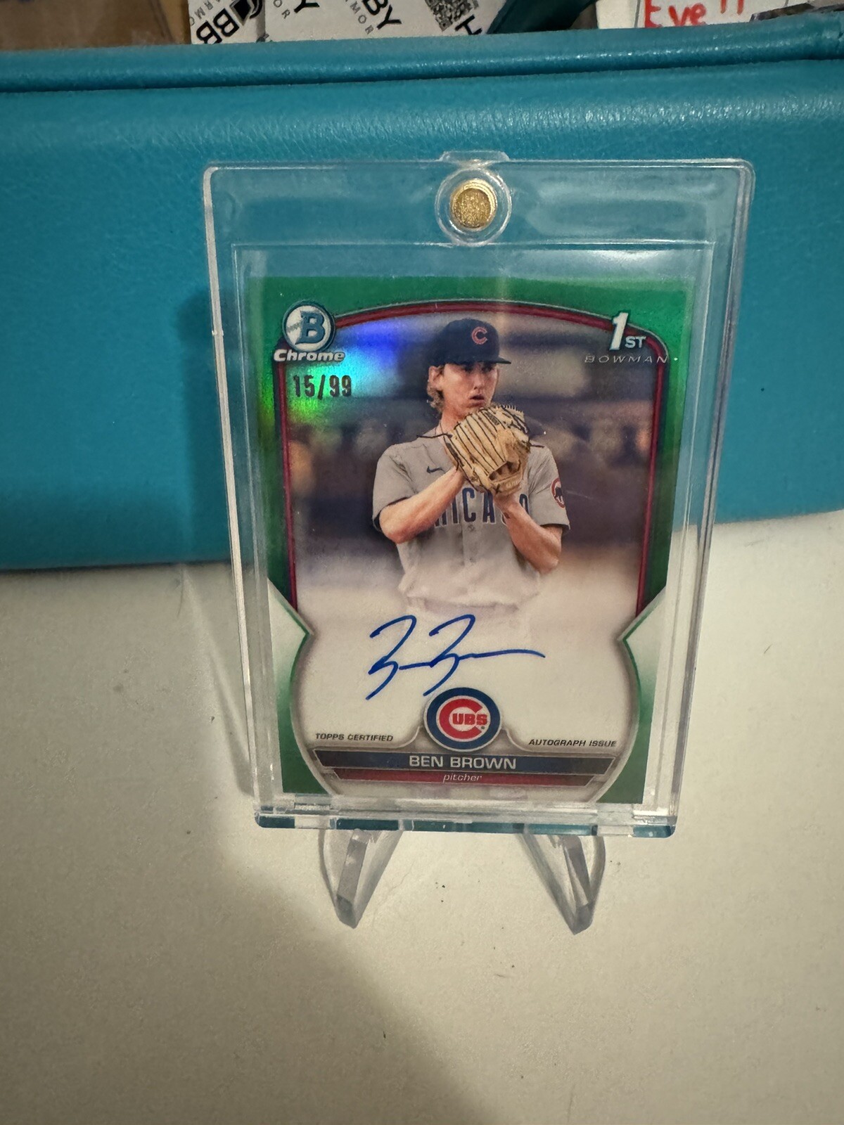 BEN BROWN 2023 BOWMAN #CPA-BBN CHROME PROSPECT AUTO GREEN REFRACTOR /99 (1st)