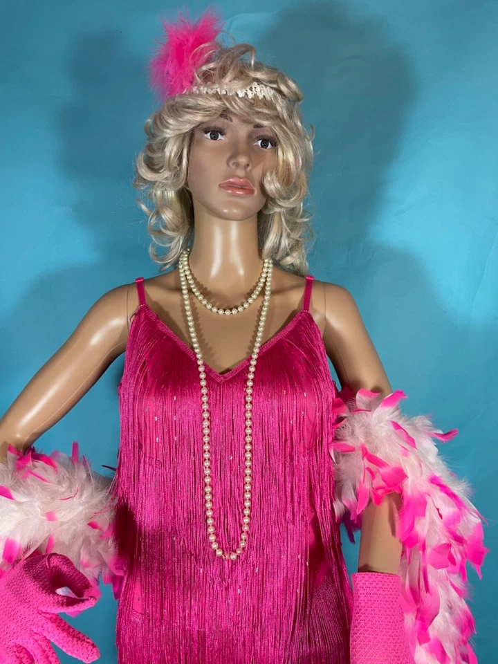 Disfraz Flapper en rosa intenso años 20 Gatsby Med. Foto 3 de 4