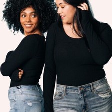 Black Ribbed Knit Cut-Out Bodysuit