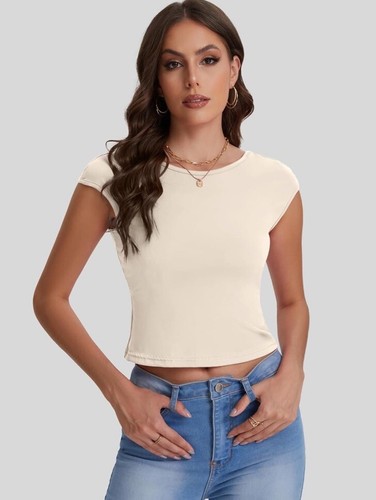 Bloggerlove Womens Sexy Crop Short Sleeve T Shirts Backless/ Deep Cut - Small - Picture 3 of 8