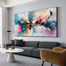Wall Art Paintings Hand Painted Abstract Oil Painting On Canvas Blue Pink