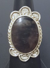 Agate Sterling Silver Ring SW Size 7 Scalloped Ends Oval Split Shank Vintage