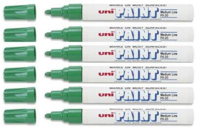 Uni-Paint 63604 PX-20 Oil-Based Permanent Marker, Medium Line, Green, 6-Pack