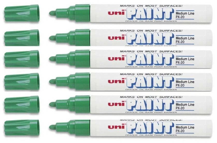 UNI-BALL Uni-Paint 63604 PX-20 Oil-Based Permanent Marker, Medium Line, Green, 6-Pack