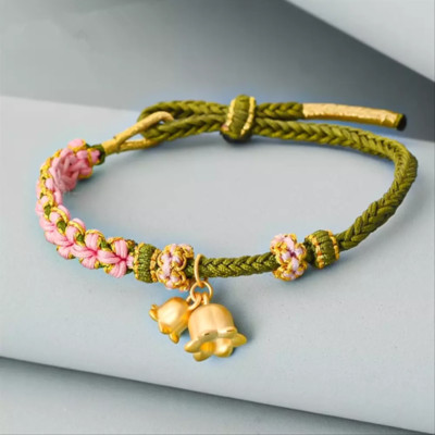 Pure 999 24K Yellow Gold Women 3D Lucky Orchid Bell Flower Bracelet 0.5-0.6g