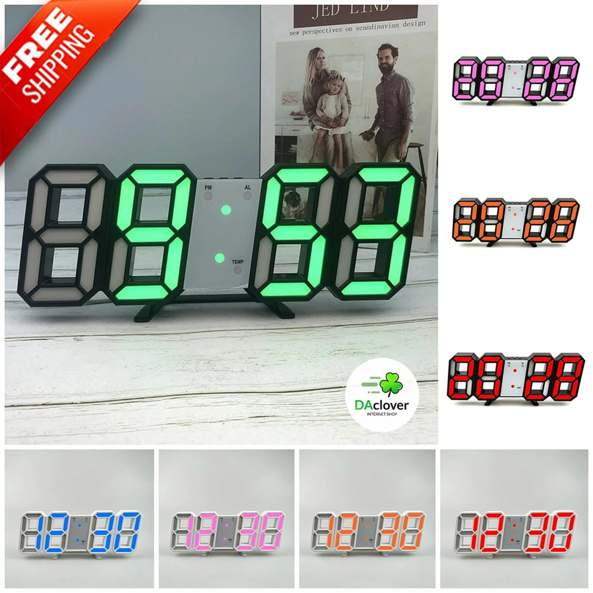 Reloj Digital De Pared LED 3D Diseño Moderno Cronógrafo Para