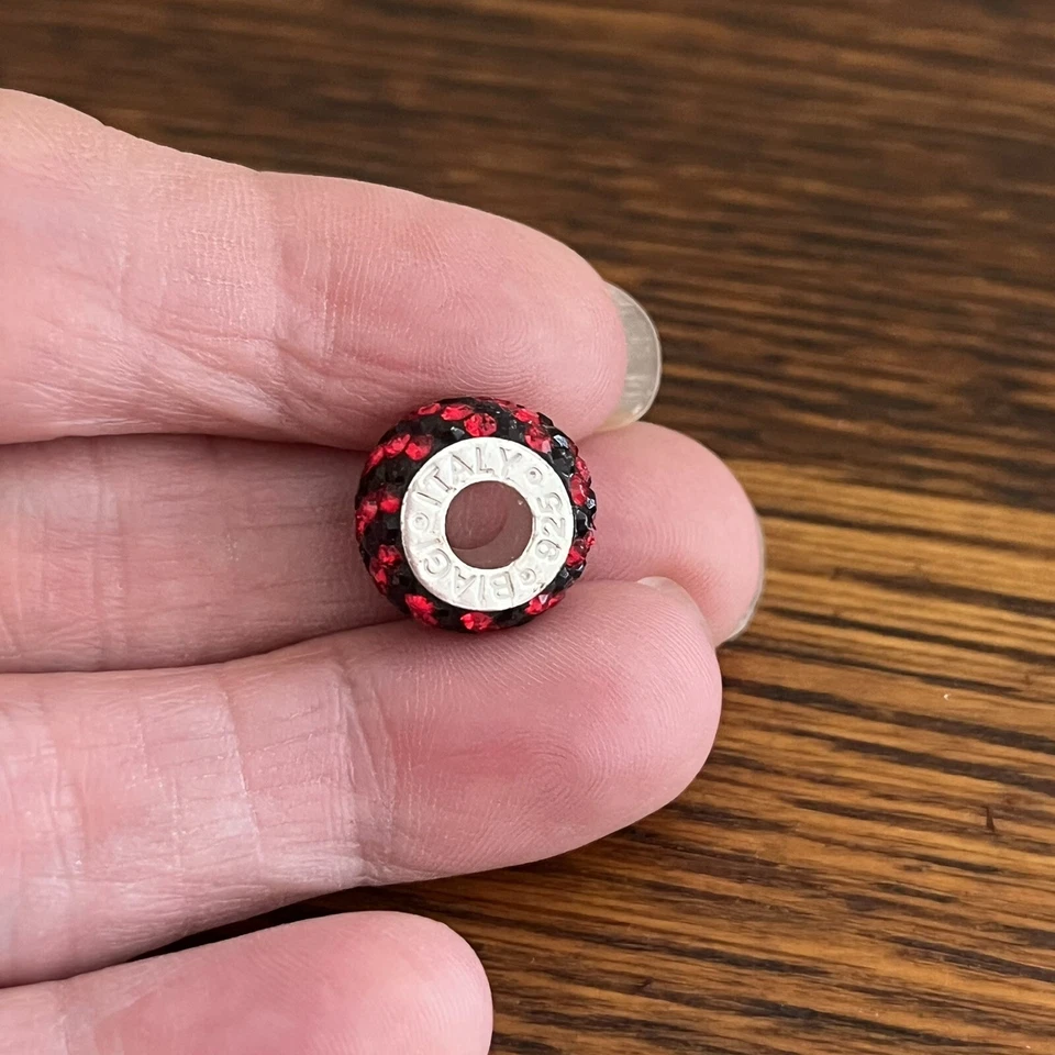 Dije de cristal rojo y negro cuentas de agujero grande plata de ley .925 Carlo Biagi Foto 3 de 4