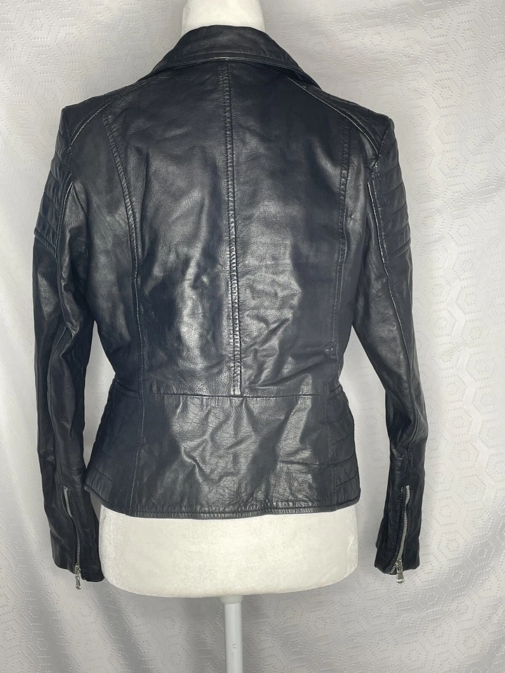 Chaqueta de Cuero Barney's Originals US M 8 UK 12 Motociclista Motocicleta Negra Foto 2 de 4