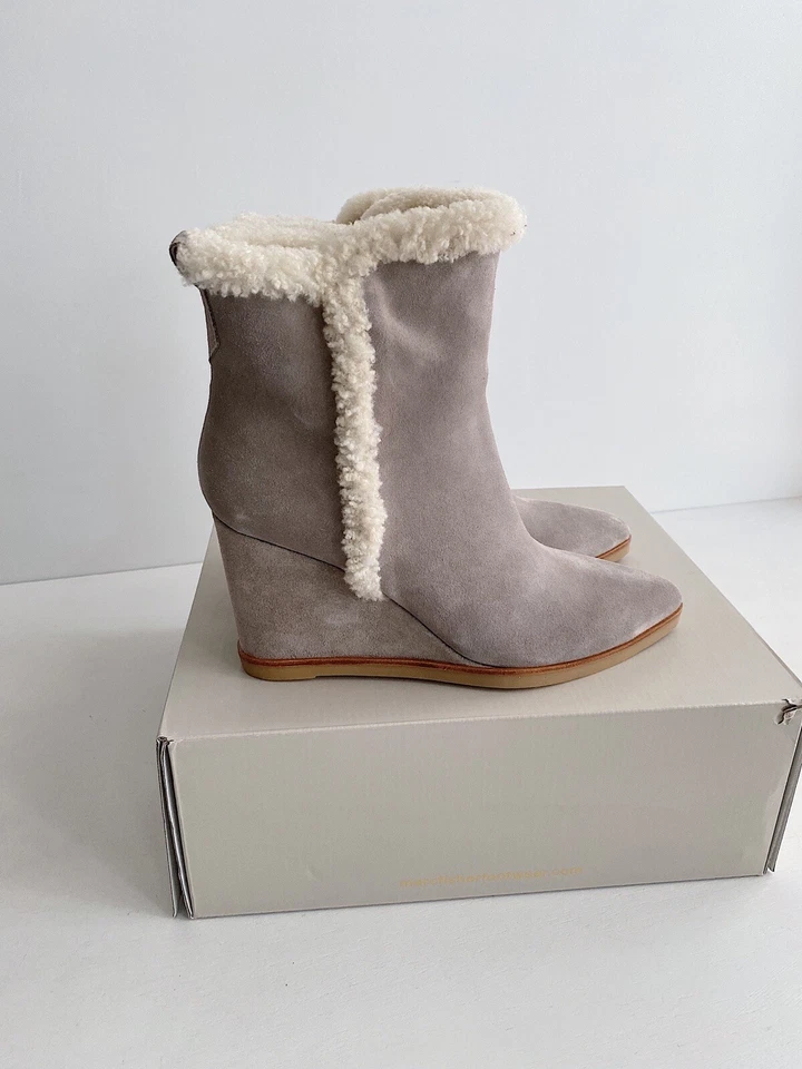 ✨Nuevos botines de cuña MARC FISHER Brendan de gamuza con ribete de piel de oveja grises para mujer talla 9M Foto 4 de 4