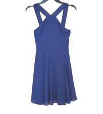 Lulus Forevermore Skater Dress Women's Small  Blue Polyester Rear Zip Lined VGUC