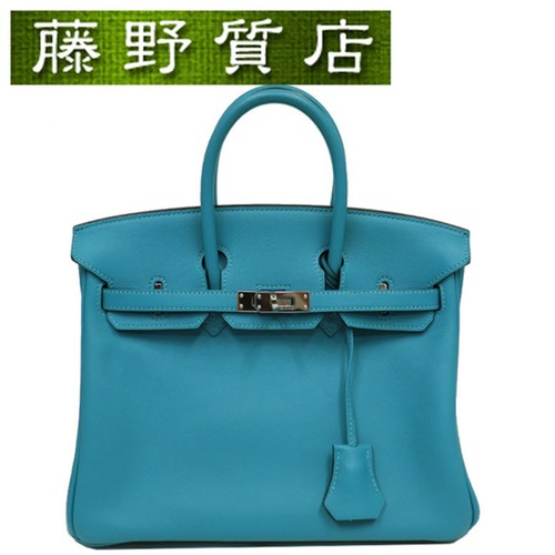 Hermes Birkin 25 Swift Blue Tone Silver Hardware □R Engraved 2014 Used FUJI-0