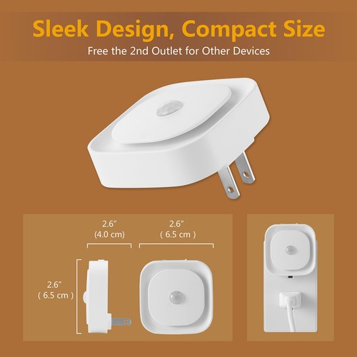 2 Pack Plug in Night Light with Motion Sensor & Dusk to Dawn Sensor, 3 Sensor... - Picture 8 of 9