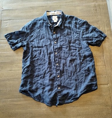 Panama Jack Men s Blue Short Sleeve Button Up Shirt 100% Linen Size XXL