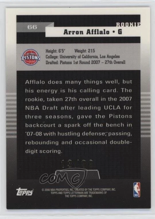 2007-08 Topps Letterman Rookie Refractor /99 Arron Afflalo #66 Rookie RC - Image 2 of 2