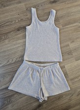 Brown Ribbed Vest Top And Shorts Loungewear / Pyjamas Set Women's Size XS 6-8