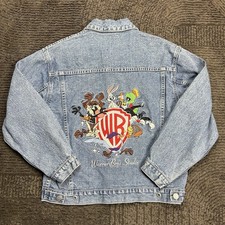 Vintage Warner Bros Youth Large Denim Jacket Looney Tunes Kids Embroidered Back