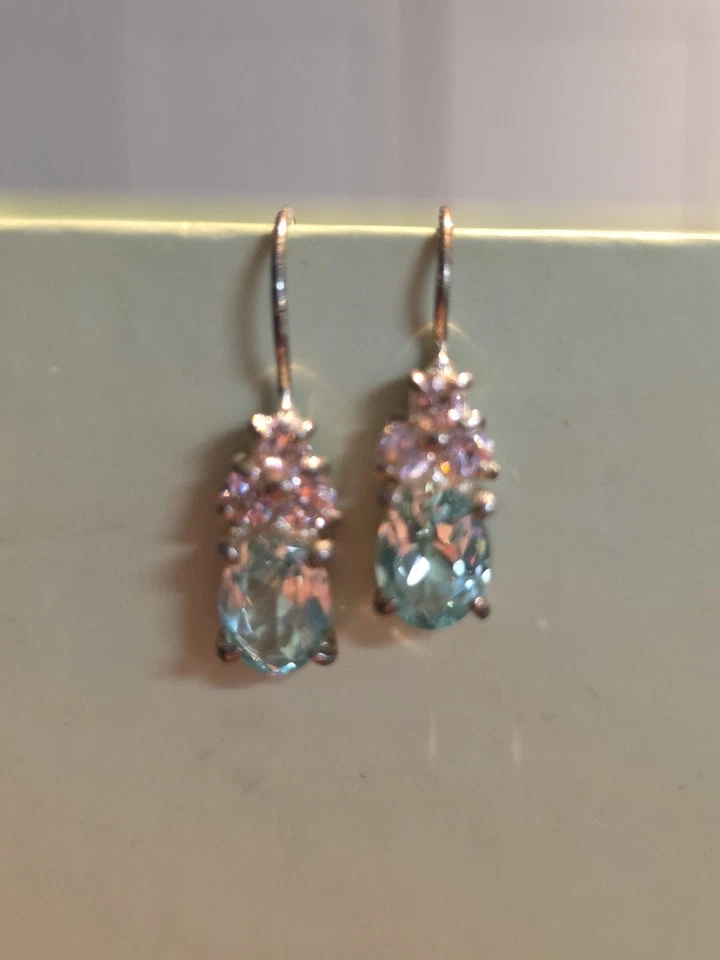 Pendientes de plata Strrling de turmalina rosa Paraiba simulados en pasteles 3,2 g Foto 2 de 2