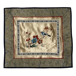 VTG Chinese Silk Embroidered Floral Bird Panel Brocade Textile Asian Needlepoint