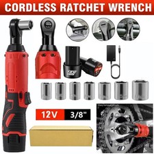 Electric Ratchet Cordless Impact Wrench 38 Right Angle Power Tool 2 Battery