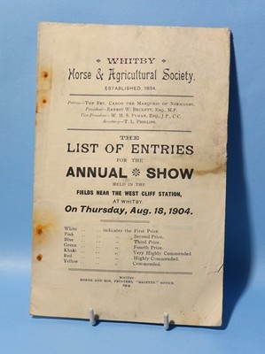 1904 Whitby Horse & Agricultural Society Jahresschau Liste der Einträge Broschüre a/f