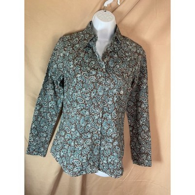 Roper Western Snap Shirt Womens XS Brown Teal Paisley NWT Long Sleeve Cowgirl