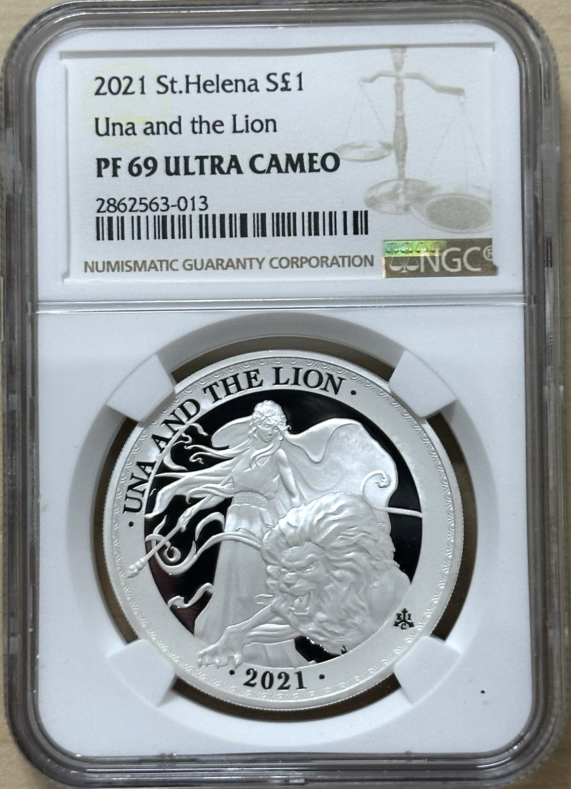 2021 St  Helena Una and The Lion 1 oz Silver Proof NGC PF69 BOX COA MILK SPOTS