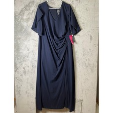 Adrianna Papell Pearl Trim Knit Crepe Gown 20W Midnight Navy Formal New
