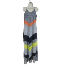 Old Navy Womens Maxi Dress Size Medium Navy Blue Orange Colorblock Geometric