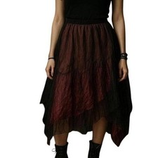 Whimsigoth Vamp Fairycore Witchy S Burgundy Black Ruffle Gothic Tulle Skirt
