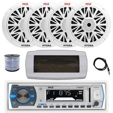 Pyle Bluetooth Marine Receiver, Cover, Antenna,Wire, 4x 8'' 300W White Speakers