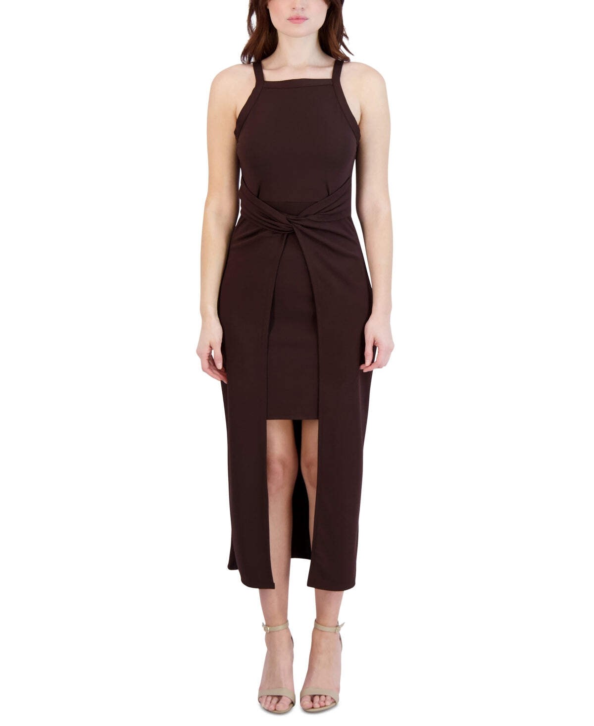 BCBGeneration Womens Square-Neck Hi-Low Midi Dress