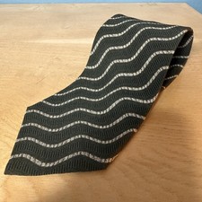 Armani Collezioni Tie Mens One Size Green Wave Stripe Silk Woven Made Italy