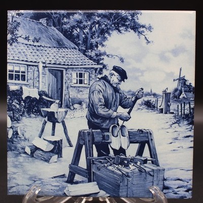 Royal Mosa Delft Blue Holland Ceramic Tile Trivet Dutchman Clogs Windmill 6''x6''